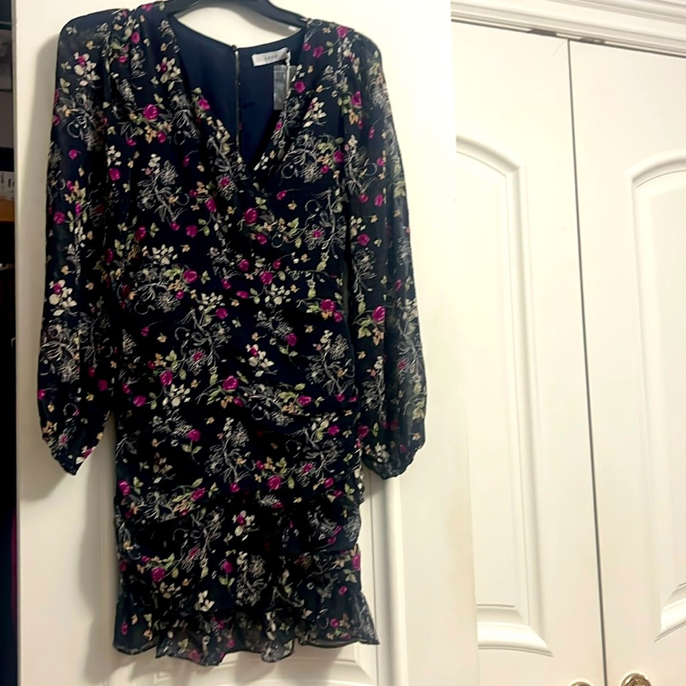 Floral Navy Blue Dress with Pink Accents